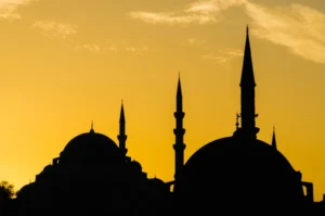 depositphotos 113902752 stock photo silhouete of mosque at sunset