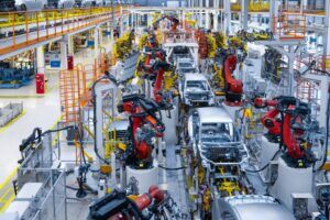 assembly line production new car automated welding car body production line robotic arm car production line is working result 1024x683 1