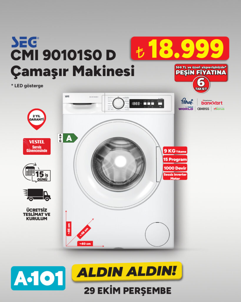 A101'de teknoloji fırsatları! Televizyon fiyatları 10 bin 499 TL'den başlıyor 5 A101 29 Ekim teknoloji ürünleri listesi belli oldu. 65 inç televizyonlar, beyaz eşyalar ve küçük ev aletlerinin fiyatları açıklandı. İşte ürünler.