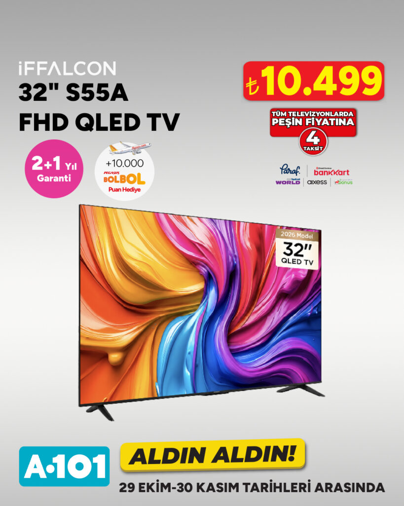 A101'de teknoloji fırsatları! Televizyon fiyatları 10 bin 499 TL'den başlıyor 4 A101 29 Ekim teknoloji ürünleri listesi belli oldu. 65 inç televizyonlar, beyaz eşyalar ve küçük ev aletlerinin fiyatları açıklandı. İşte ürünler.