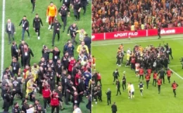 Derbi sonrası saha savaş alanına döndü polisin araya girdiği kavgada kırmızı kartlar havada uçuştu