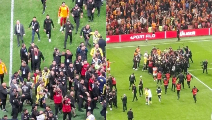 Derbi sonrası saha savaş alanına döndü polisin araya girdiği kavgada kırmızı kartlar havada uçuştu